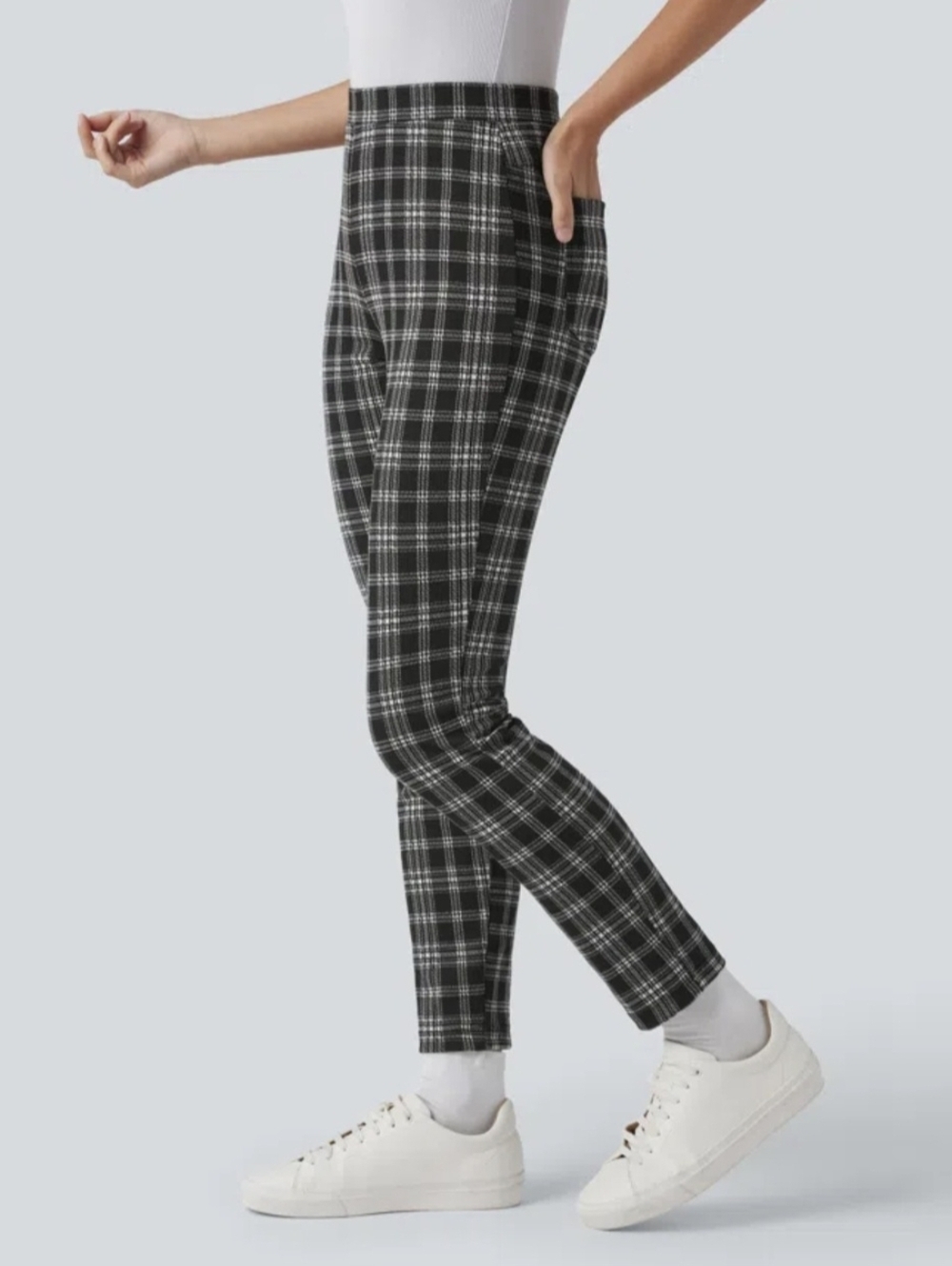 Halara Flex High Waisted Pocket Houndstooth Plaid Skinny Work Pants